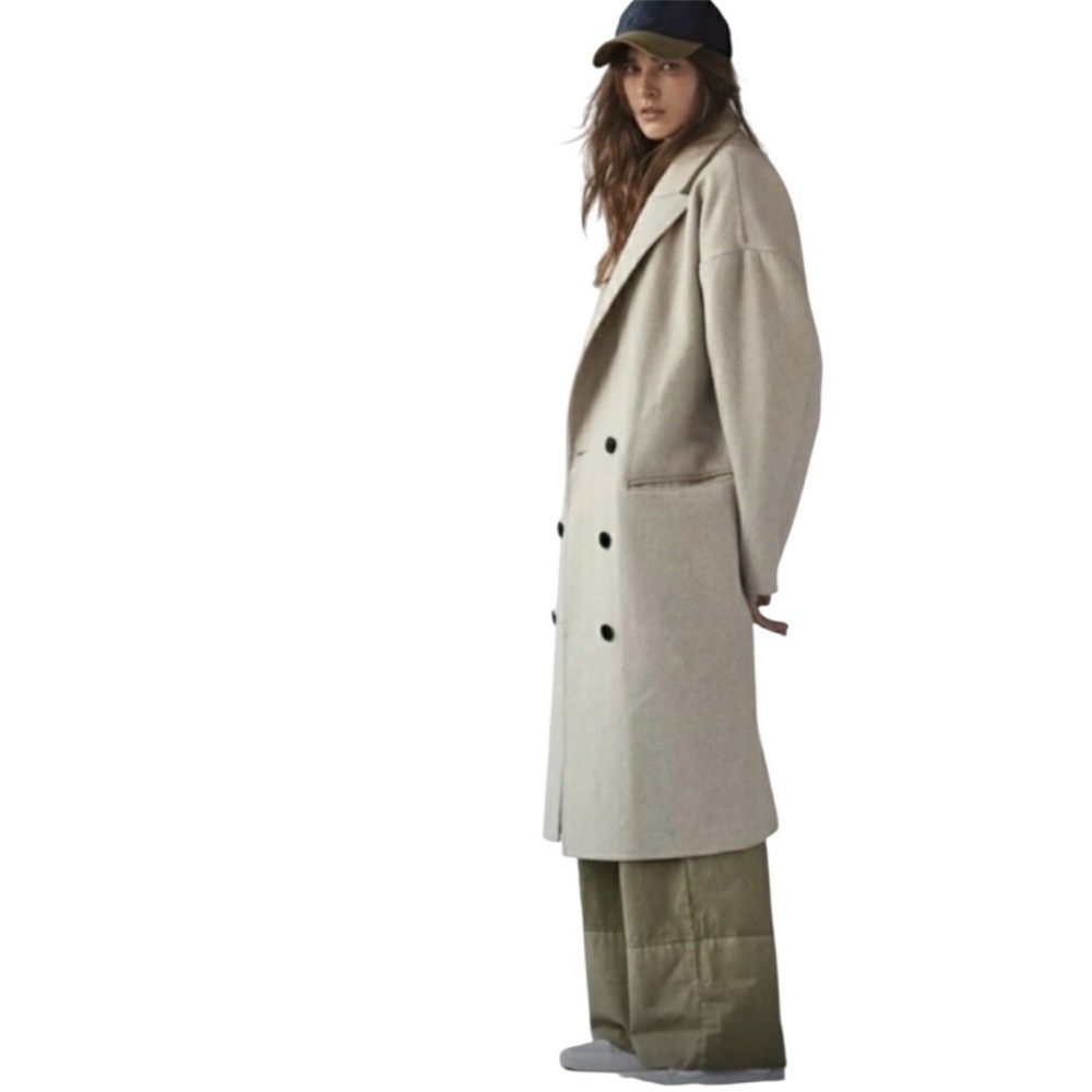 Free People Adore You Oversize Wool Sand Long Coat Sz S NWT - Picture 3 of 16